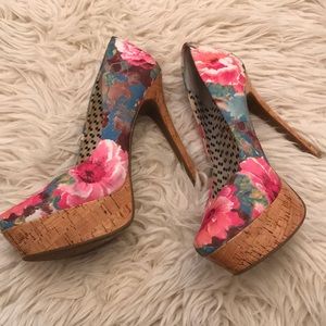 Floral & Cork Platform Heels
